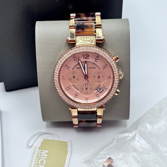 Michael Kors Parker Rose Gold Tortoise Watch - Picture 2 of 7